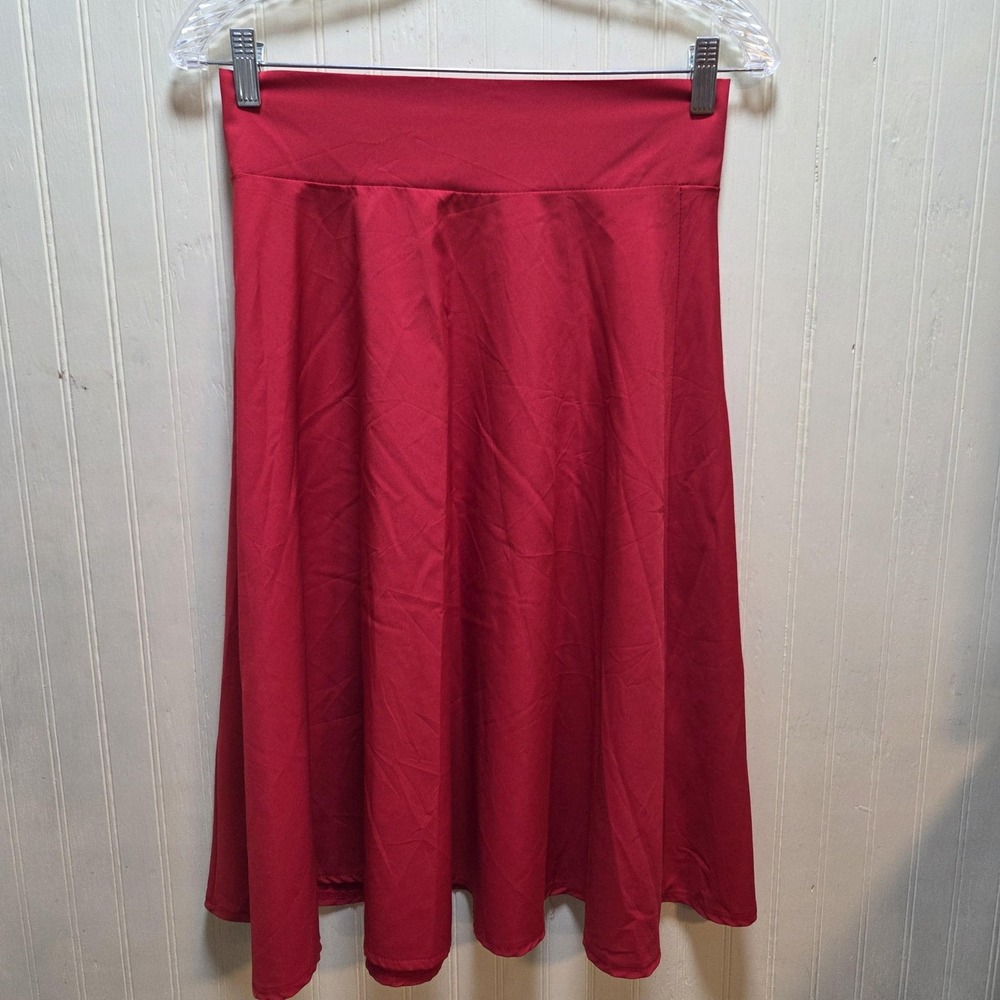 Skirt Womens Medium Red Solid A-Line Midi Polyester Jersey Lightweight Summer